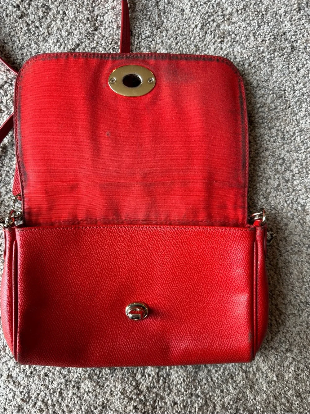 Coach Red Leather Crossbody with Chain and Leather Strap